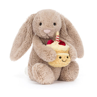 Jellycat Soft Plush Bashful Beige Bunny 'Birthday'