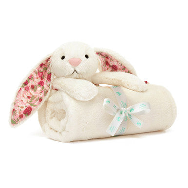 Jellycat Soft Plush Blossom Cream Bunny 'Berry' Blankie