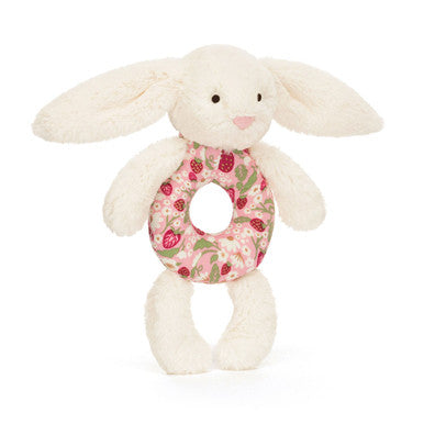 Jellycat Soft Plush Blossom Cream Bunny 'Berry' Ring Rattle