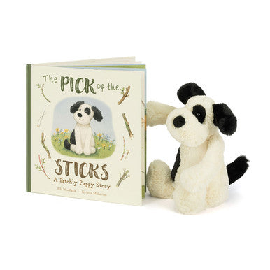 Jellycat Kids Book The Pick of the Sticks Book and Bashful Black and Cream Puppy